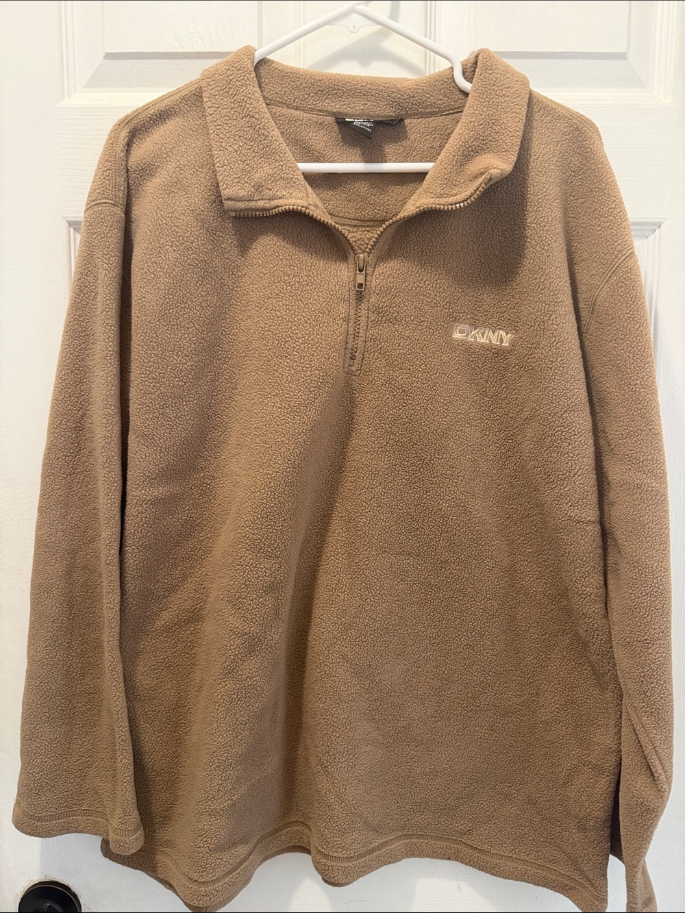 DKNY Men’s Tan Zip-Up Fleece Pullover Size L